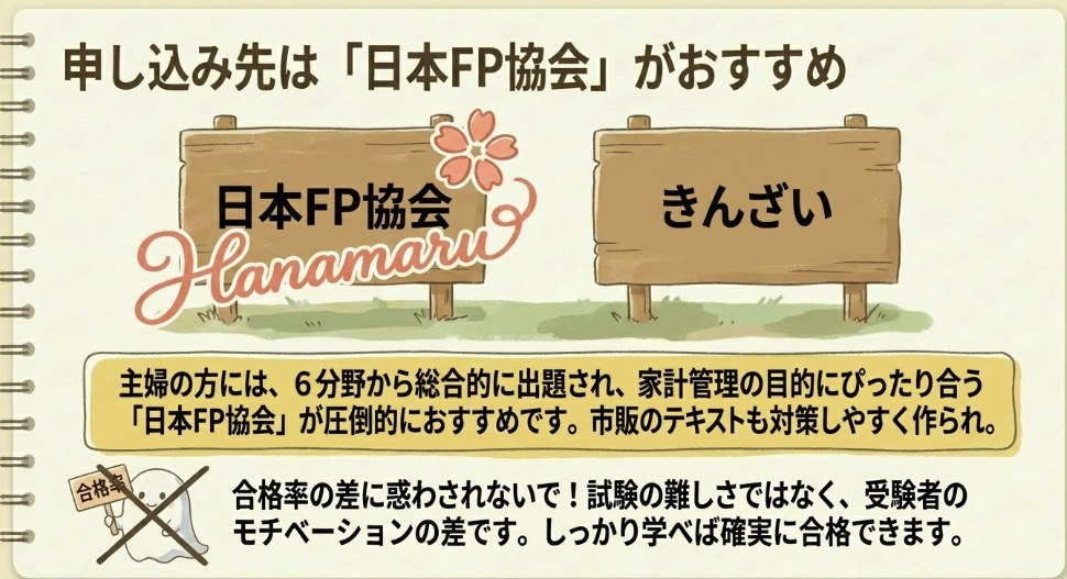 申し込み先は日本FP協会がおすすめ：主婦の家計管理目的に合う実技試験