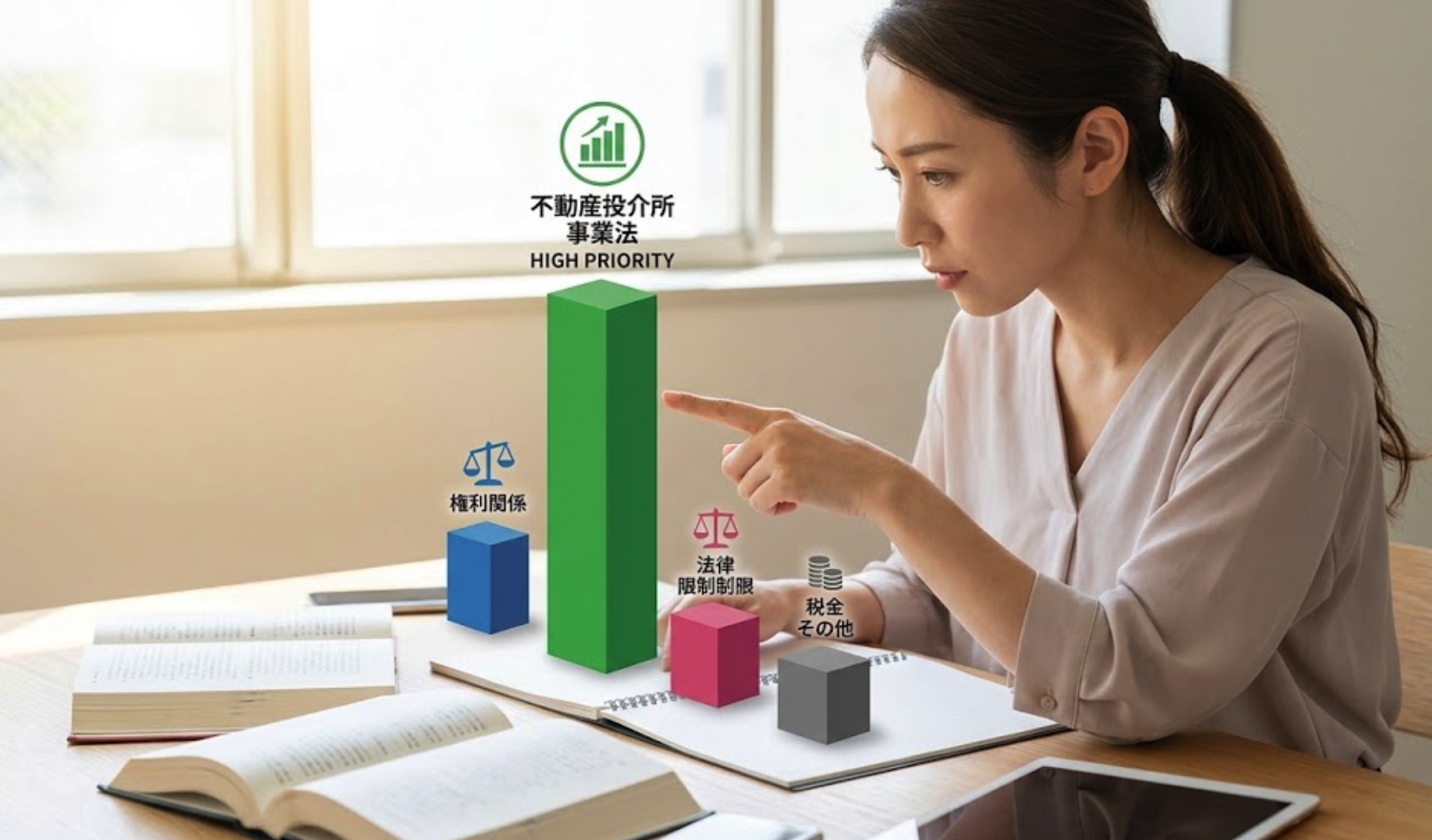 宅建の独学で宅建業法を最重要分野として傾斜配分する学習戦略のイメージ図