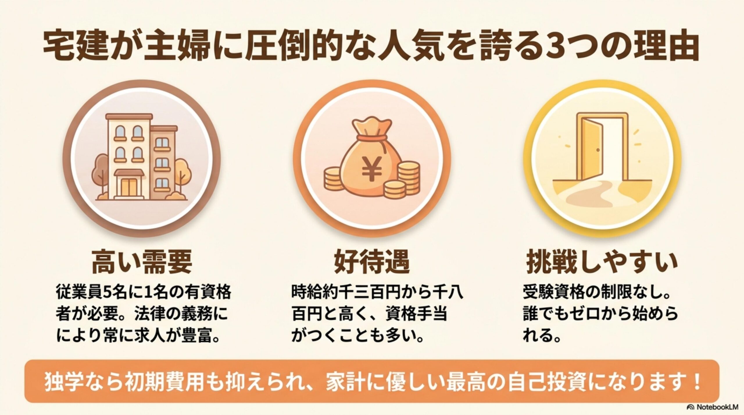 宅建が主婦に圧倒的な人気を誇る3つの理由：高い需要・好待遇・挑戦しやすい