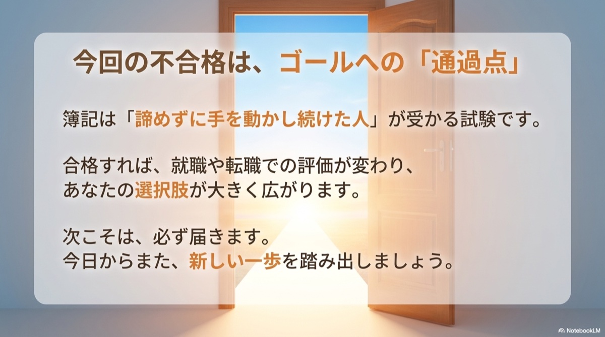 簿記の不合格はゴールへの通過点｜諦めず手を動かし続けた人が合格する