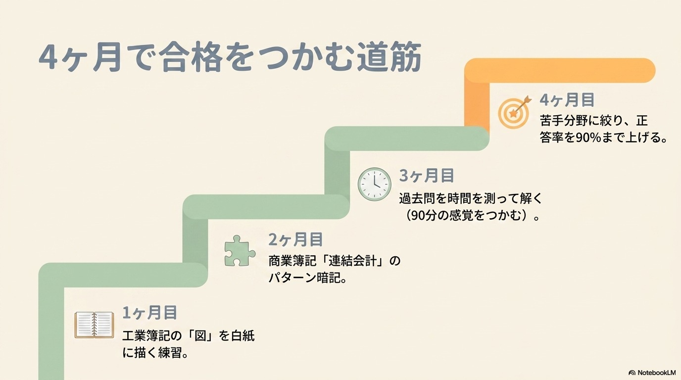 簿記2級 落ちたあと4か月で合格をつかむ月別ロードマップ