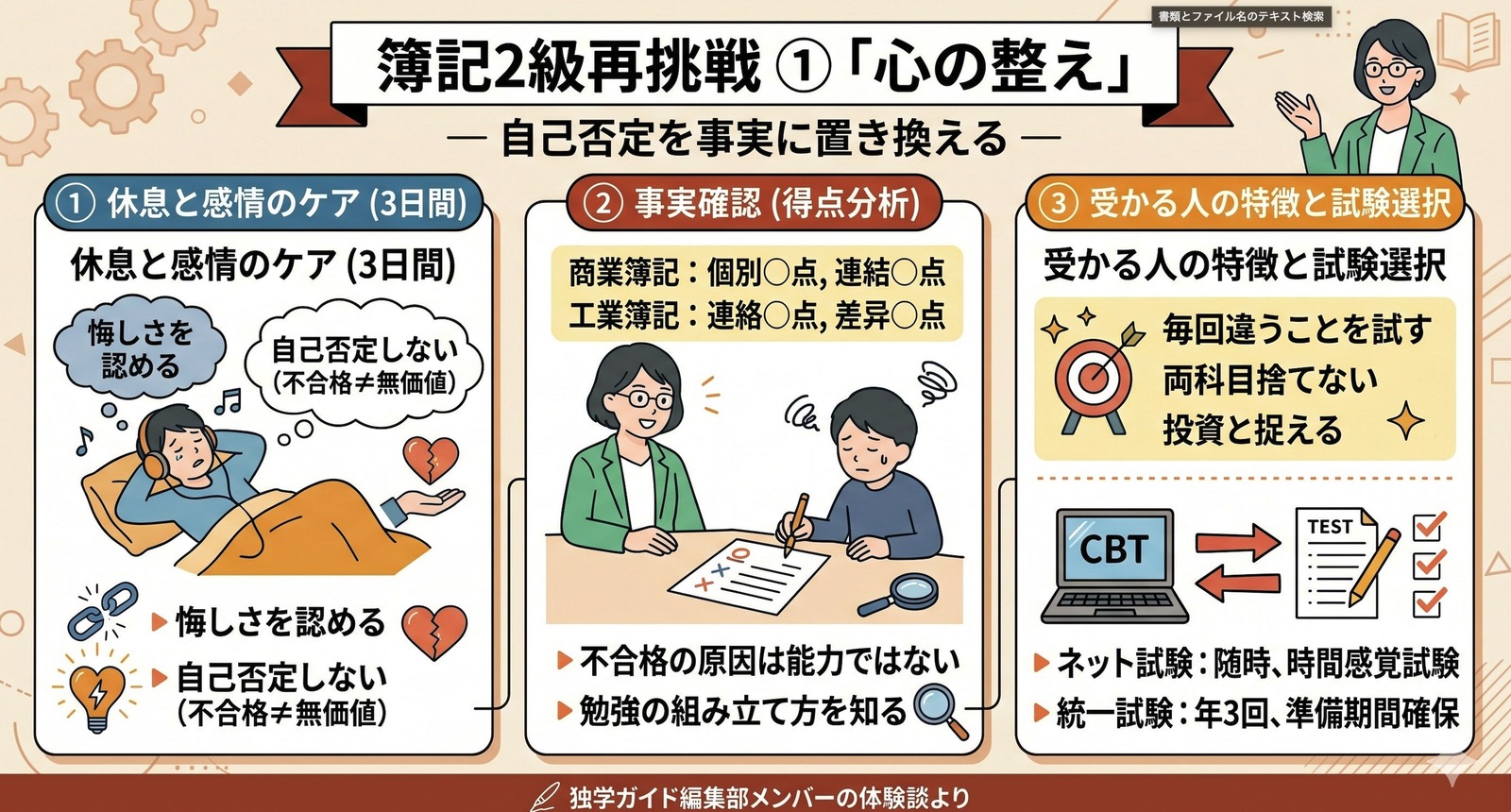 簿記2級 落ちた直後の心の整え 3日間休息・事実確認・受かる人の特徴と試験選択