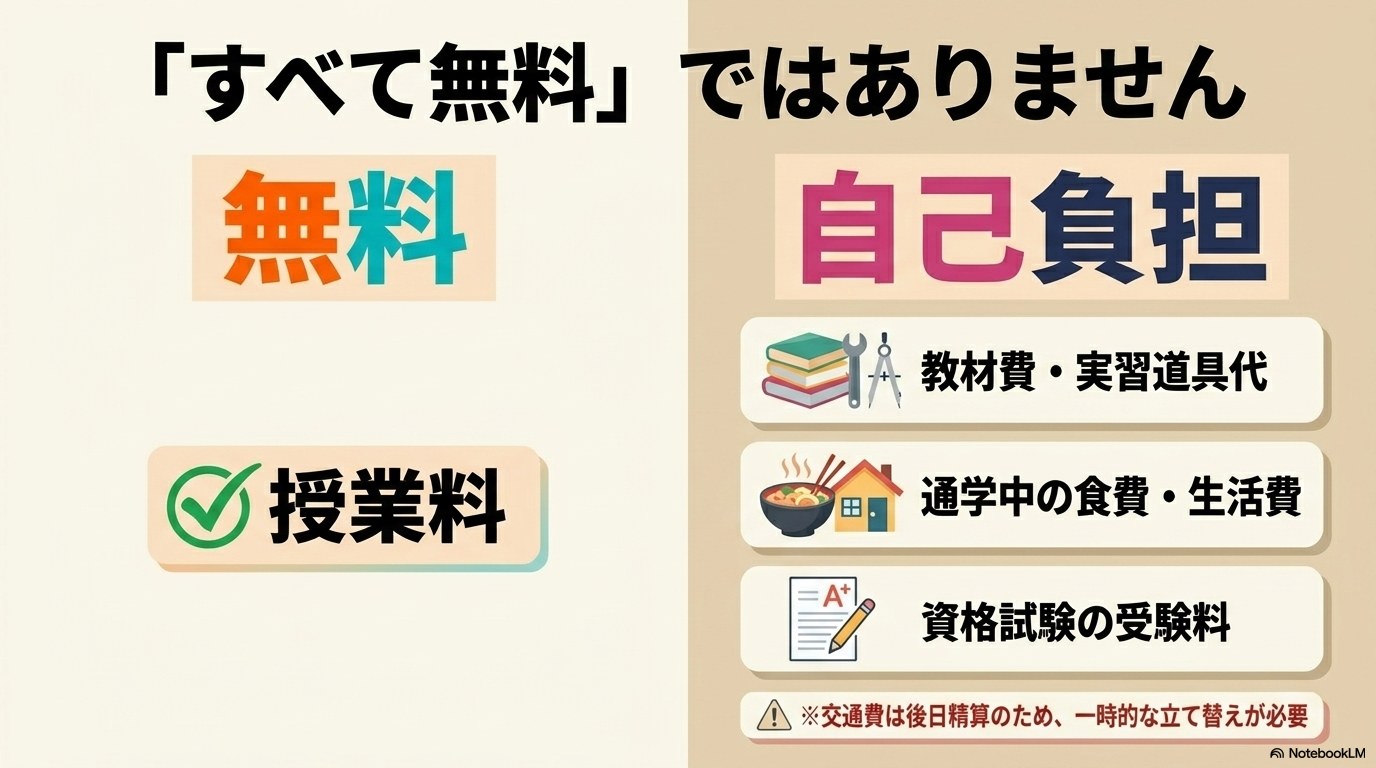 公共職業訓練 無料 自己負担｜教材費・道具代・生活費は実費