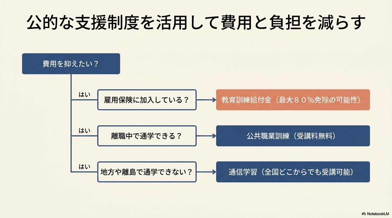 資格 役に立たない｜教育訓練給付金・公共職業訓練・通信学習の支援制度フロー