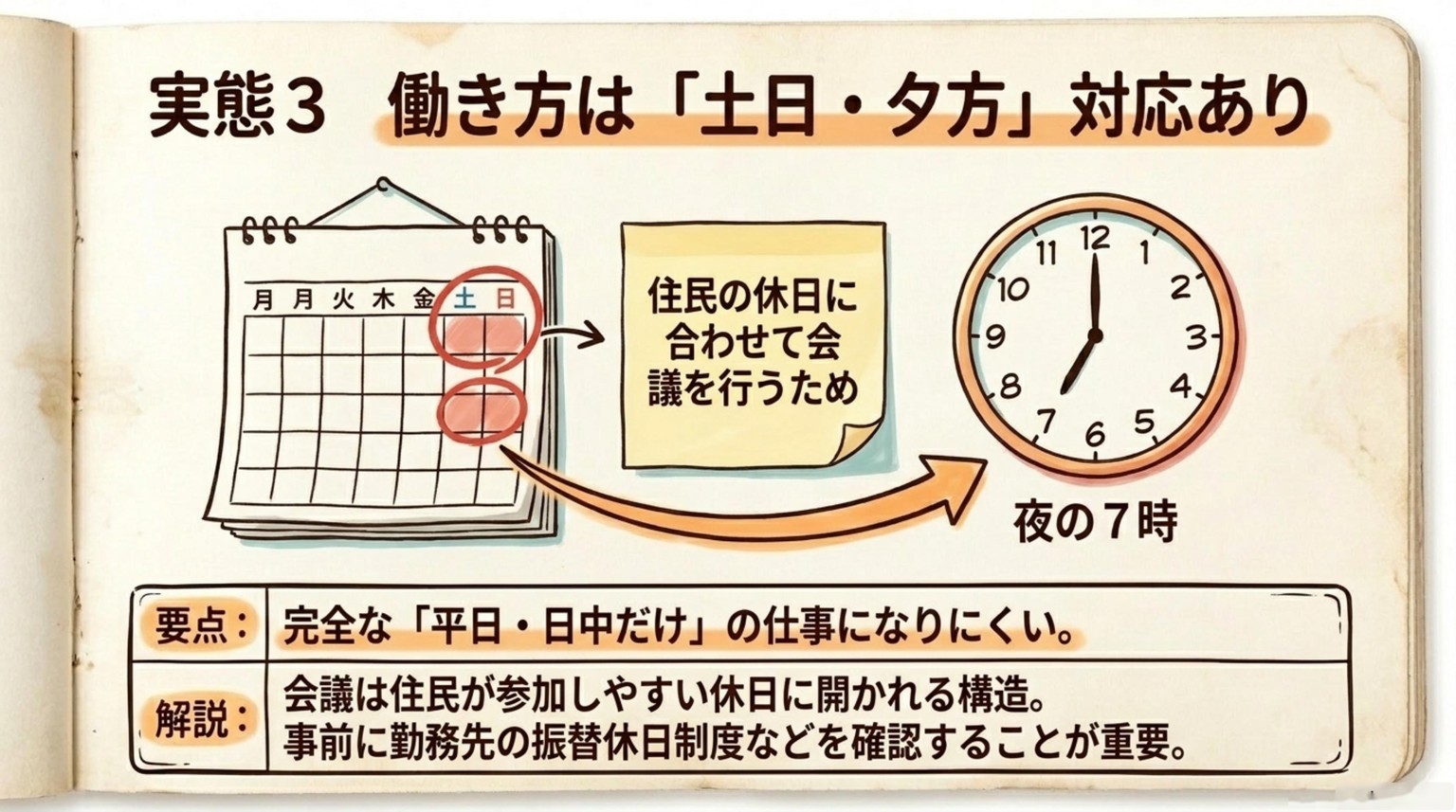 管理業務主任者の土日夕方対応が発生しやすい働き方の図解