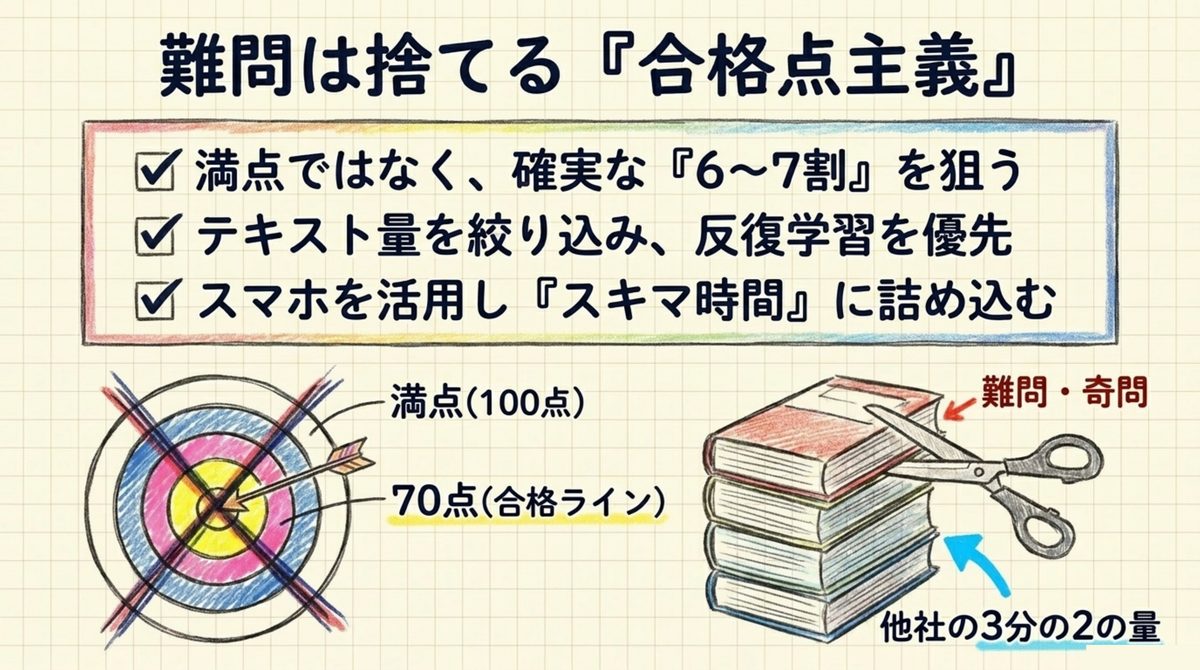 フォーサイト社労士講座の合格点主義を説明する図解