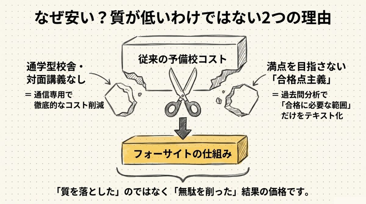 フォーサイト司法書士講座が安い2つの理由 通学型校舎・対面講義なしと満点を目指さない合格点主義