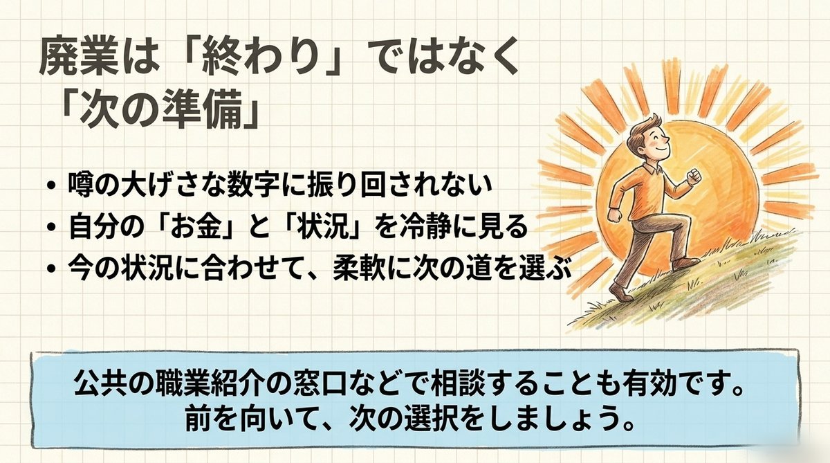 行政書士の廃業は終わりではなく次の準備であることを示す図