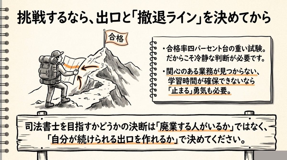 司法書士を目指す前に出口と撤退ラインを決めてから挑戦する判断図解