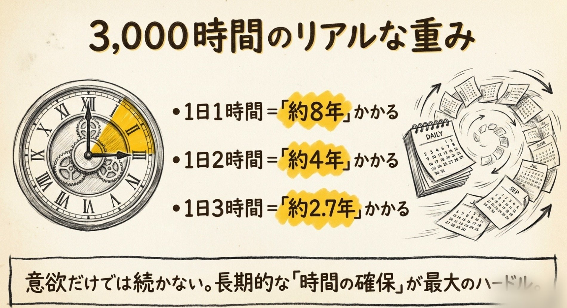司法書士試験3000時間 1日1時間で8年 1日2時間で4年 意欲だけでは続かない
