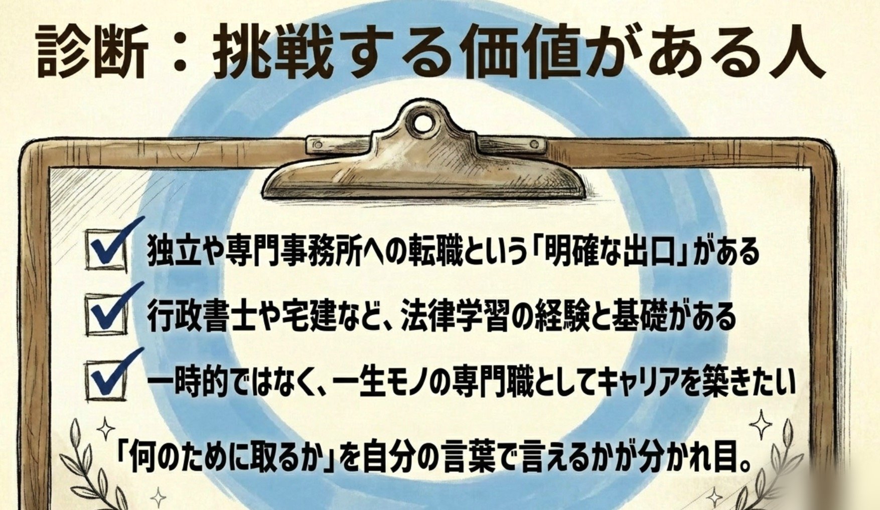 司法書士 挑戦する価値がある人の診断 明確な出口 法律学習経験あり 専門職志向