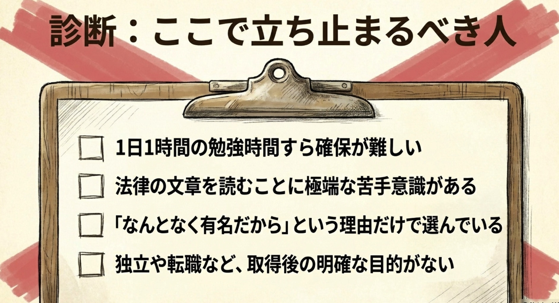 司法書士 立ち止まるべき人の診断 勉強時間不足 法律文章苦手 目的なし 出口なし