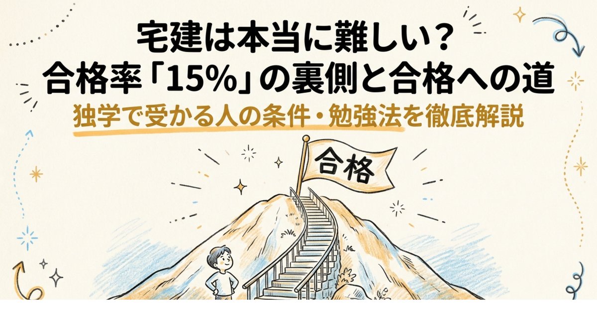 宅建は本当に難しいか合格率15%の裏側と合格への道を示したタイトルスライド