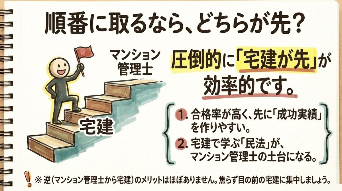 順番に取るなら宅建が先が効率的 合格率が高く実績を作りやすく民法が土台になる