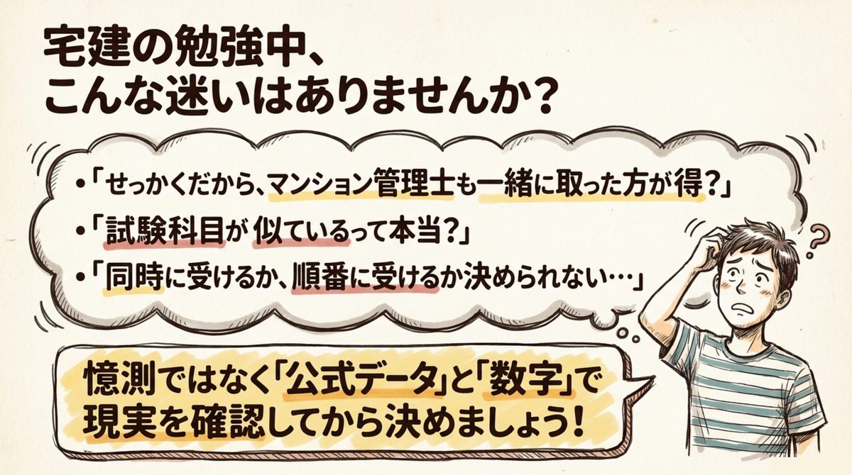 宅建の勉強中によくある迷い マンション管理士も取るべきか・科目は似ているか・同時か順番か