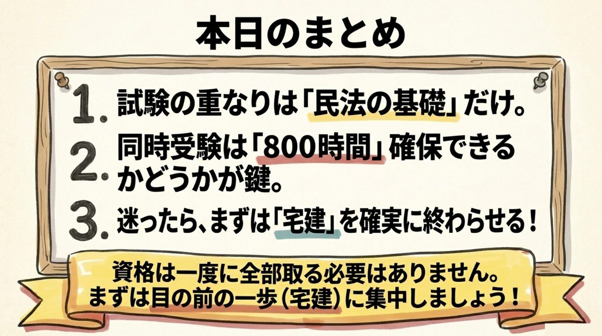 宅建とマンション管理士の併願まとめ 重なりは民法基礎・同時受験は800時間・まず宅建を確実に