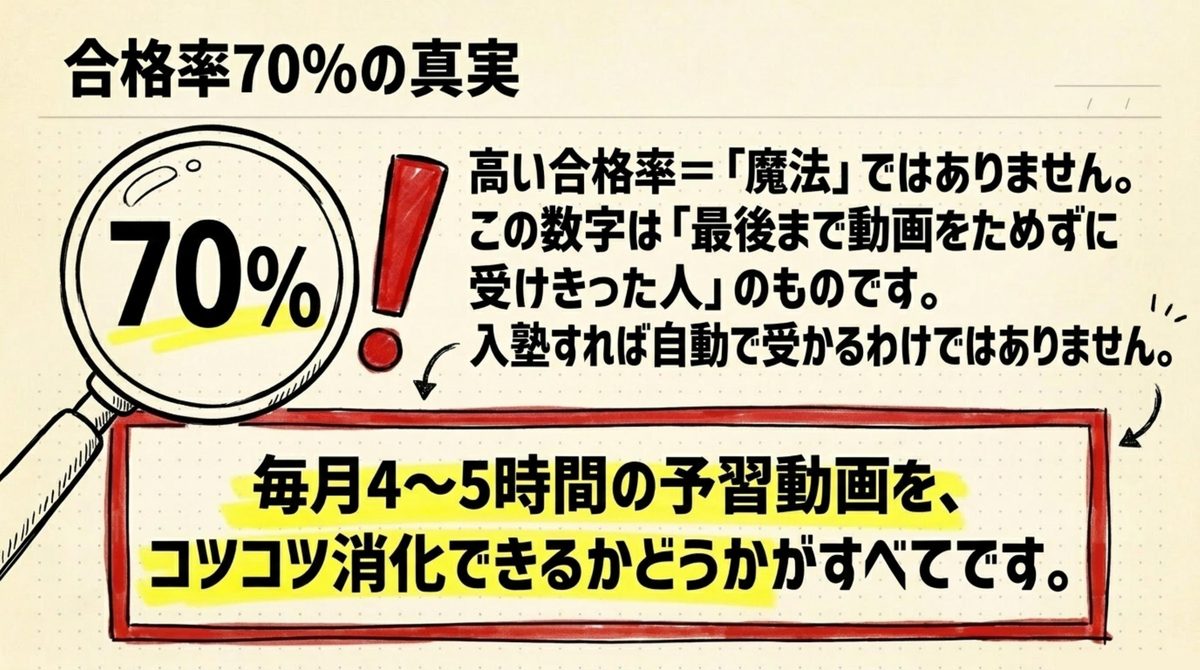 宅建の水野塾の合格率70%をどう読むか