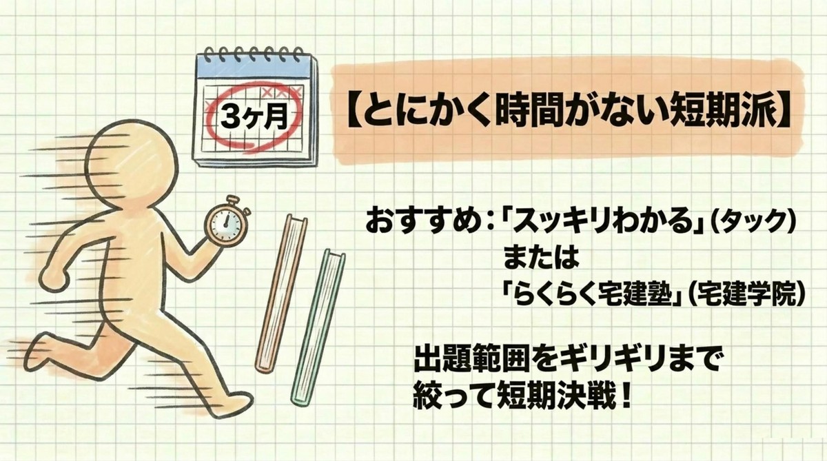 時間がない短期派へのおすすめ宅建参考書（スッキリわかる・らくらく宅建塾）