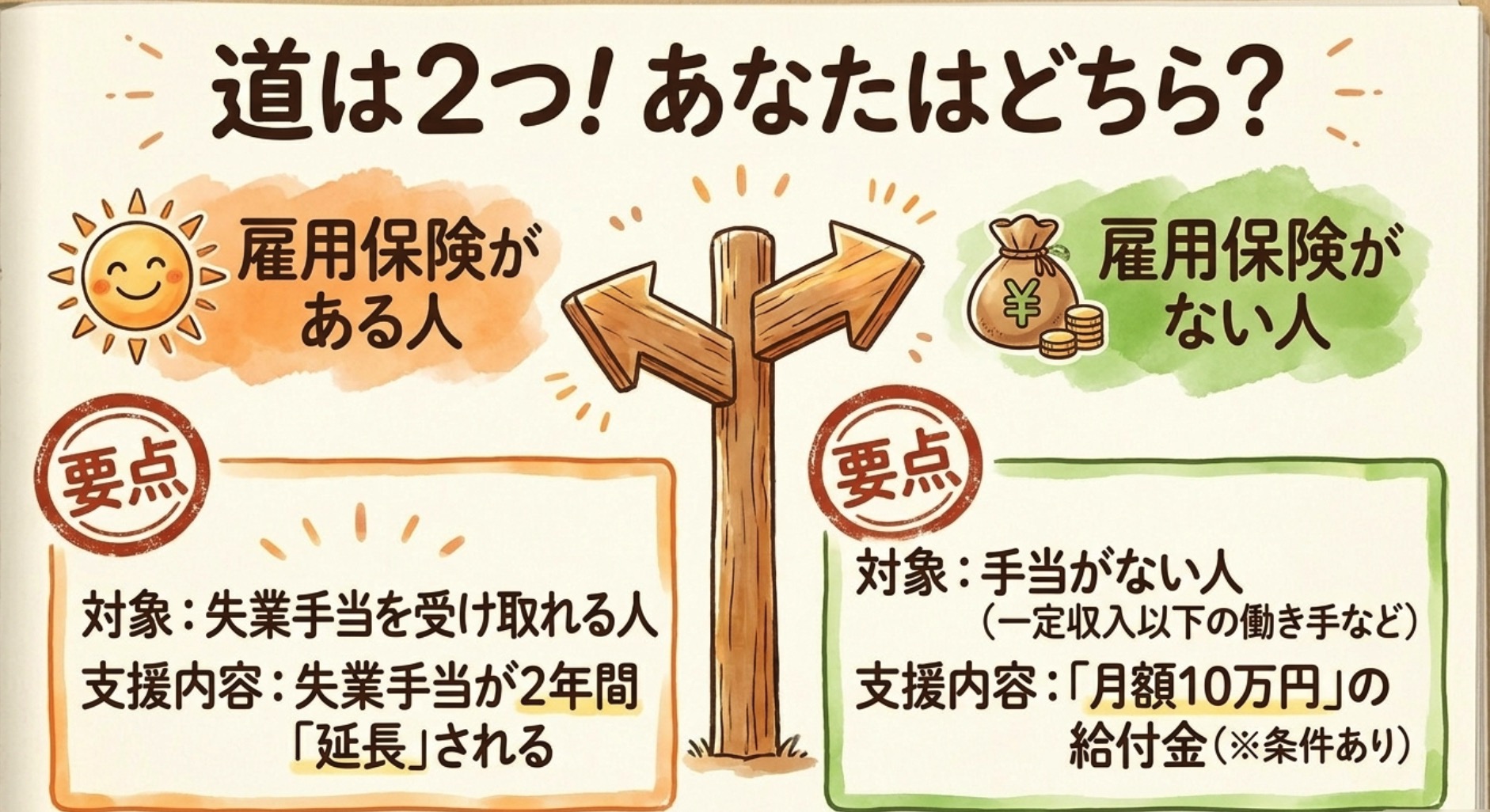職業訓練でもらえるお金:雇用保険あり(失業手当延長)とない人(月10万円)の2ルート
