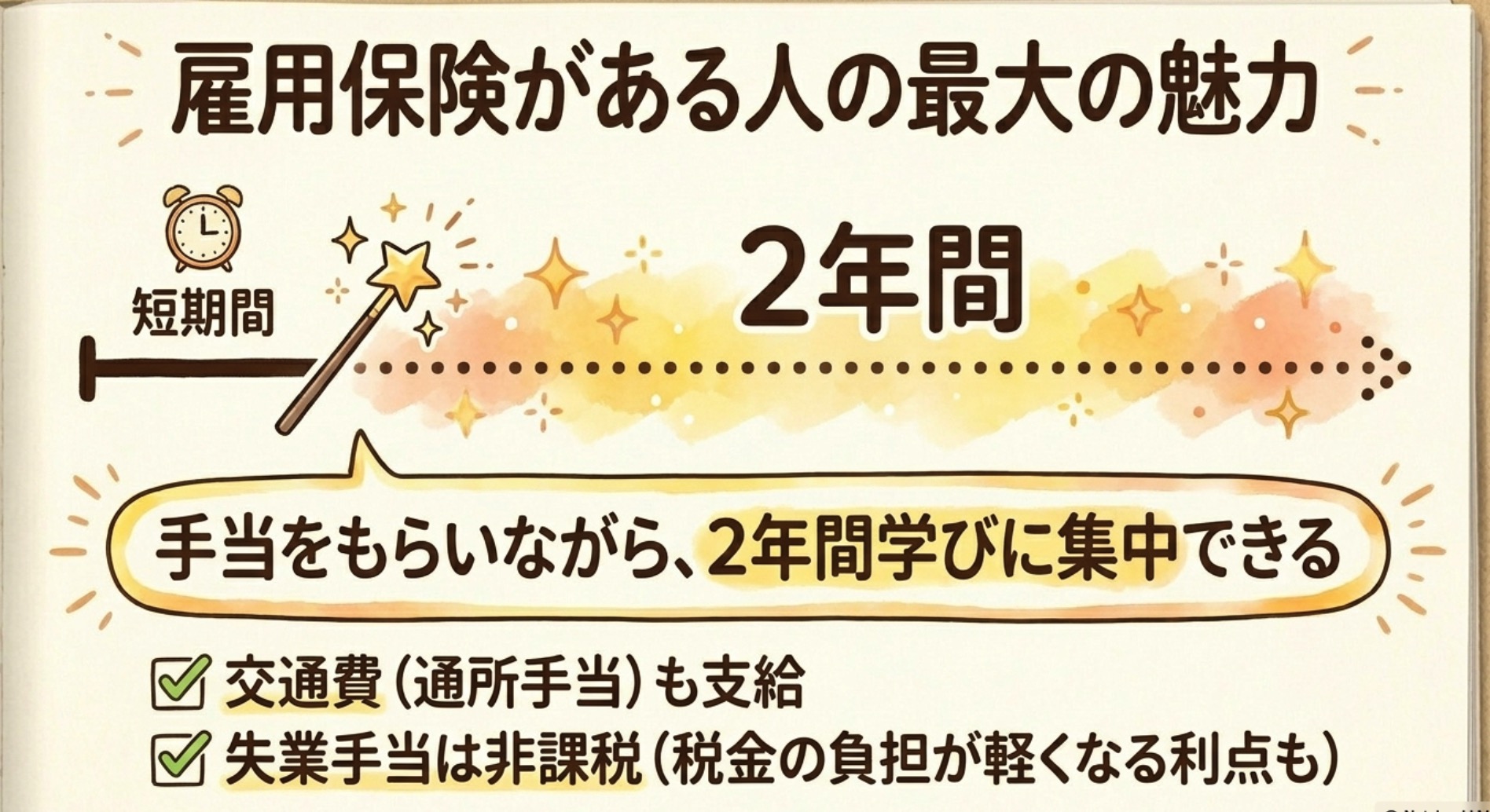 雇用保険がある人の職業訓練:失業手当が2年間延長され通所手当・非課税のメリットも