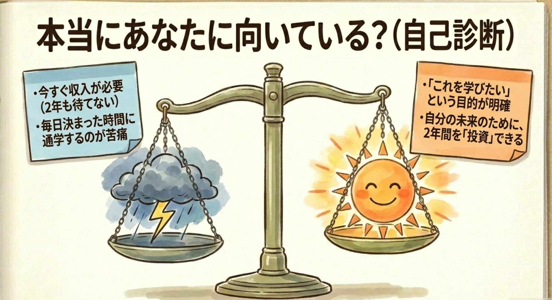 職業訓練に向かない人の自己診断:今すぐ収入が必要・毎日通学が苦痛な場合は注意