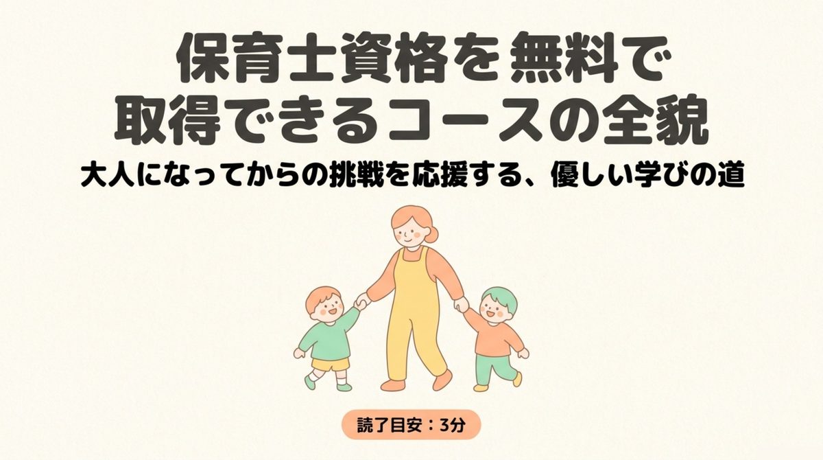 大人になってから保育士資格を無料で取得できる長期高度人材育成コースの全貌を示すタイトル画像