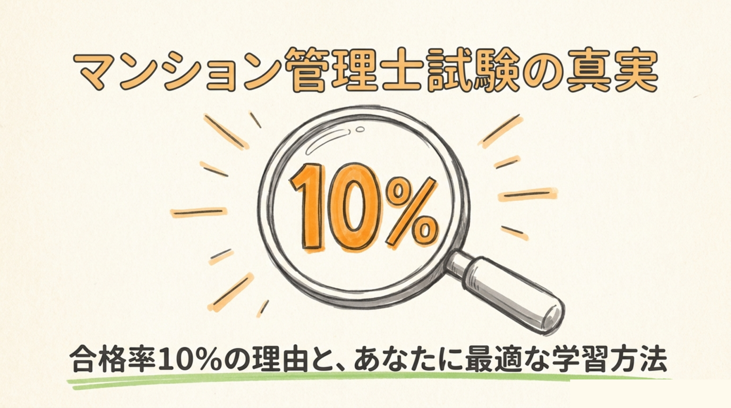 マンション管理士試験の合格率10%の理由を解説したタイトル図解