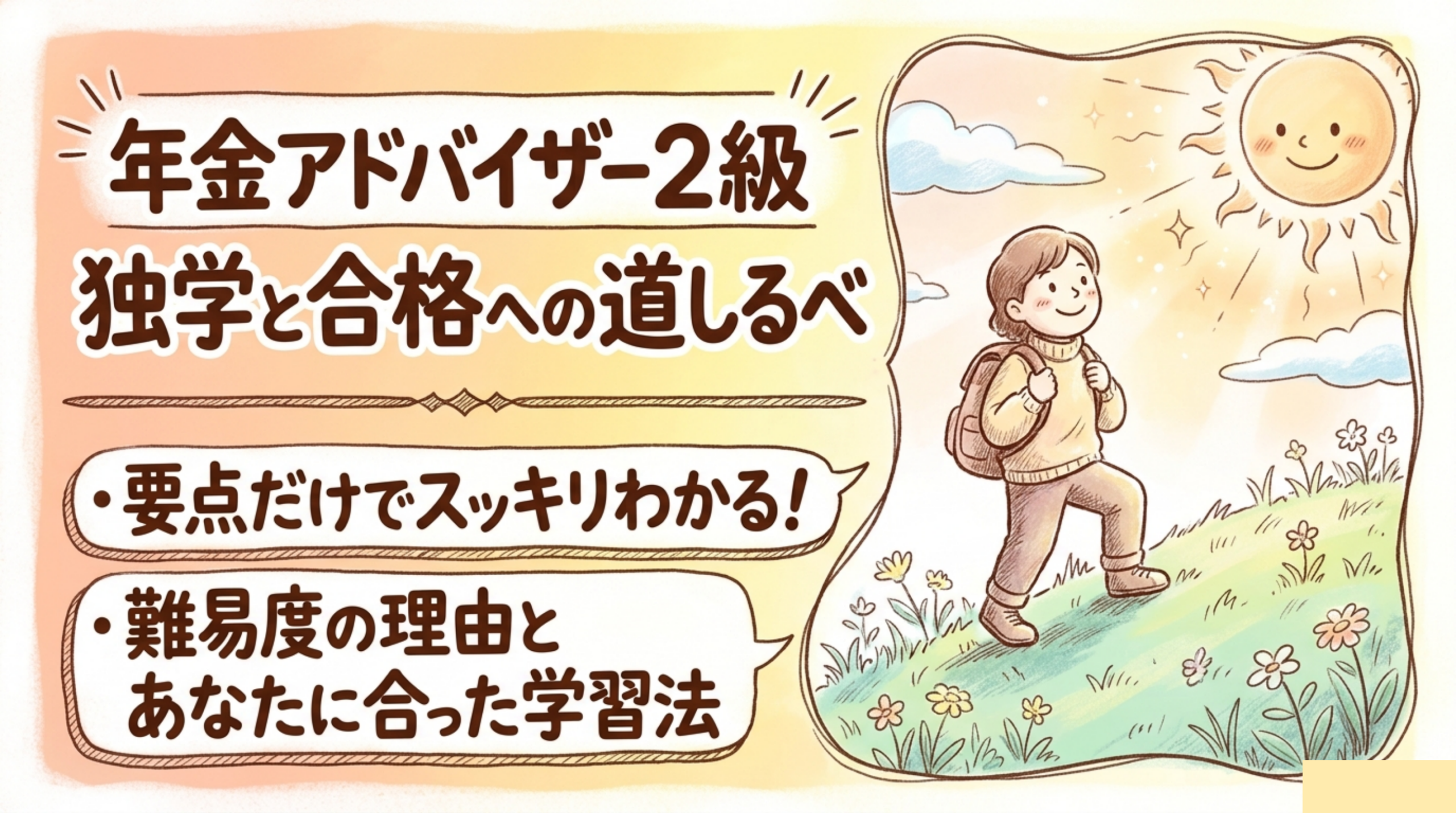 年金アドバイザー2級の要点と難易度の理由、あなたに合った学習法を示す表紙