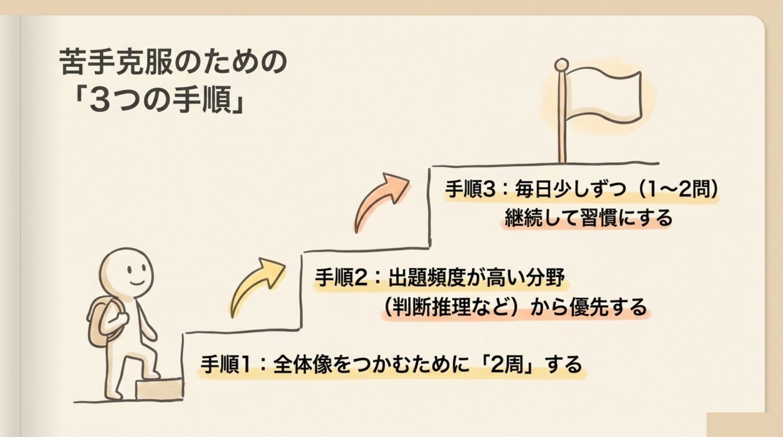 数的処理の苦手克服のための3つの手順の図解