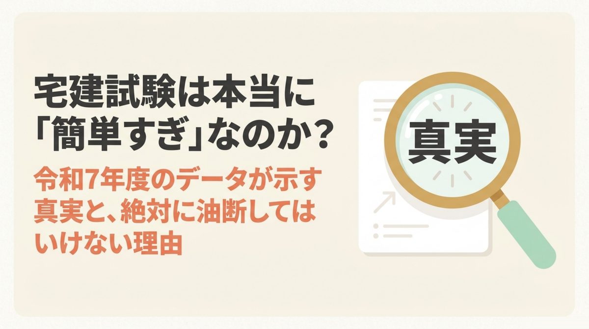 宅建は簡単すぎという評判と合格率18.7パーセントという実際のデータのギャップを示す図解