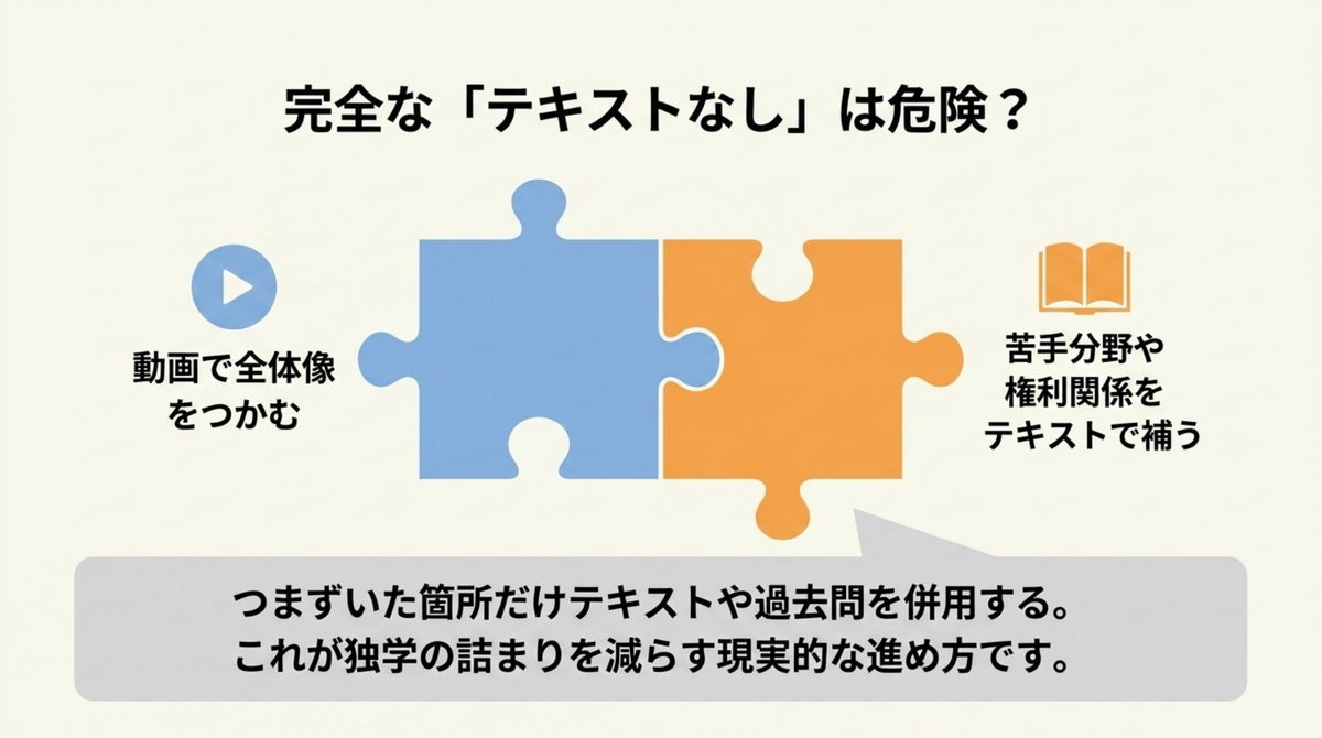 動画だけで完結させず苦手分野をテキストで補うパズル型の図解