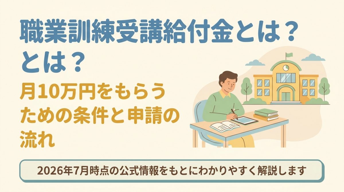 職業訓練受講給付金の全体像。月10万円の条件と申請の流れを俯瞰した図解