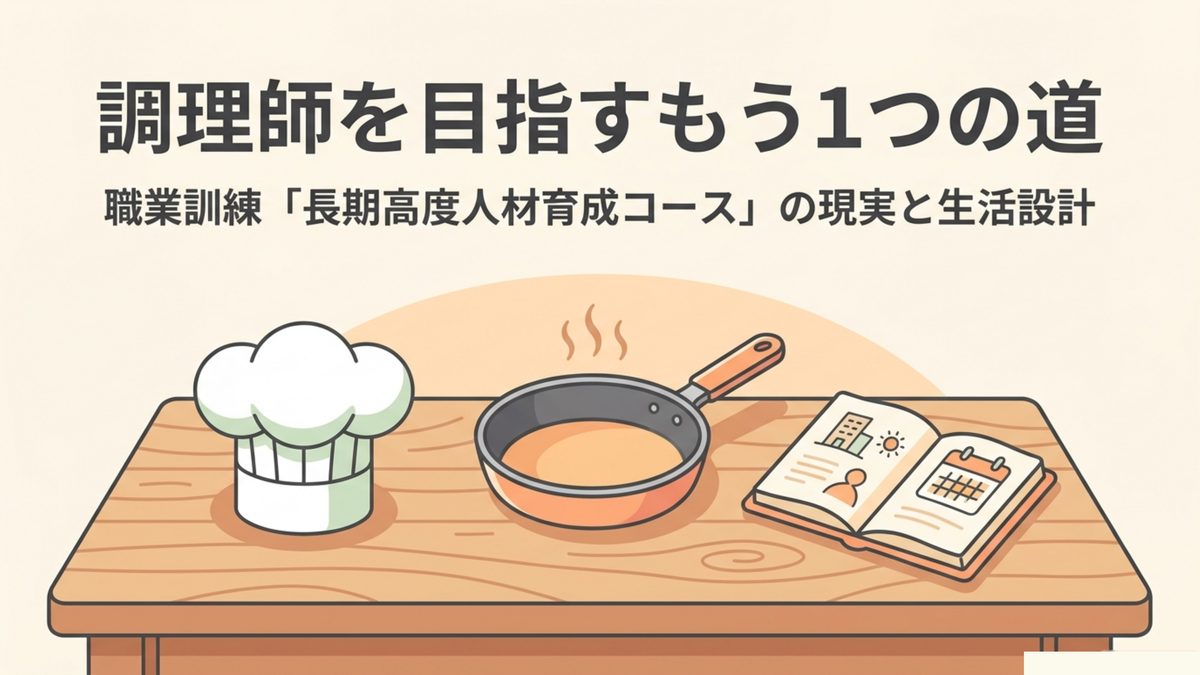 職業訓練の調理師コースは学費無料で調理師を目指すもう1つの道であることを示すタイトル図