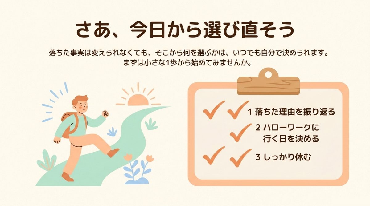 落ちた事実は変えられなくてもそこから何を選ぶかはいつでも自分で決められることを示す図