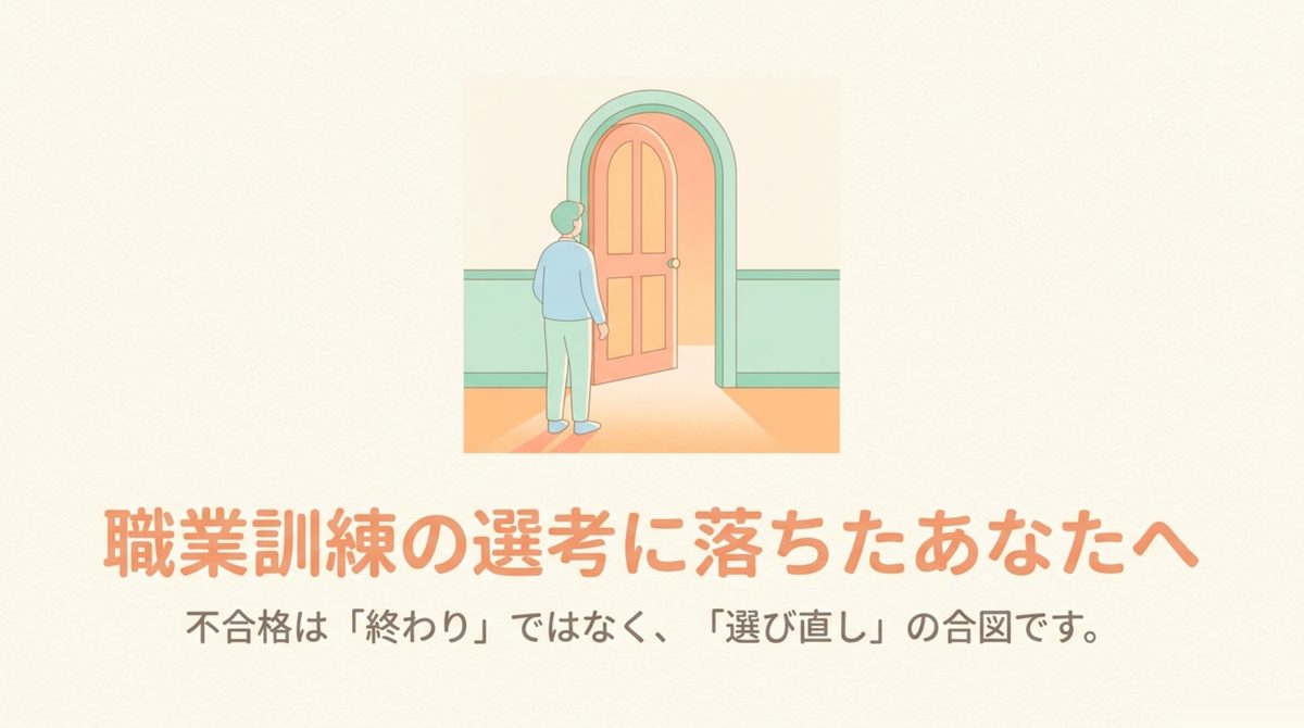 職業訓練の選考に落ちた不合格は終わりではなく選び直しの合図であることを示すタイトル図