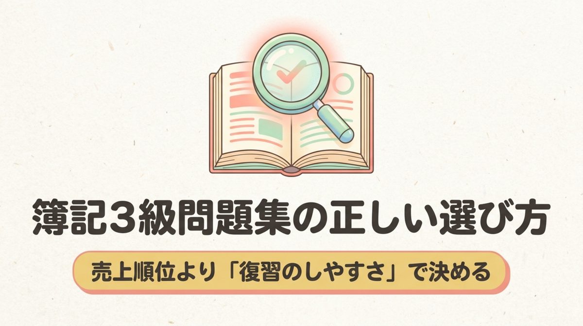 簿記3級 問題集 正しい選び方 簿記3級問題集の正しい選び方は売上順位でなく復習のしやすさで決めることを示す冒頭図解