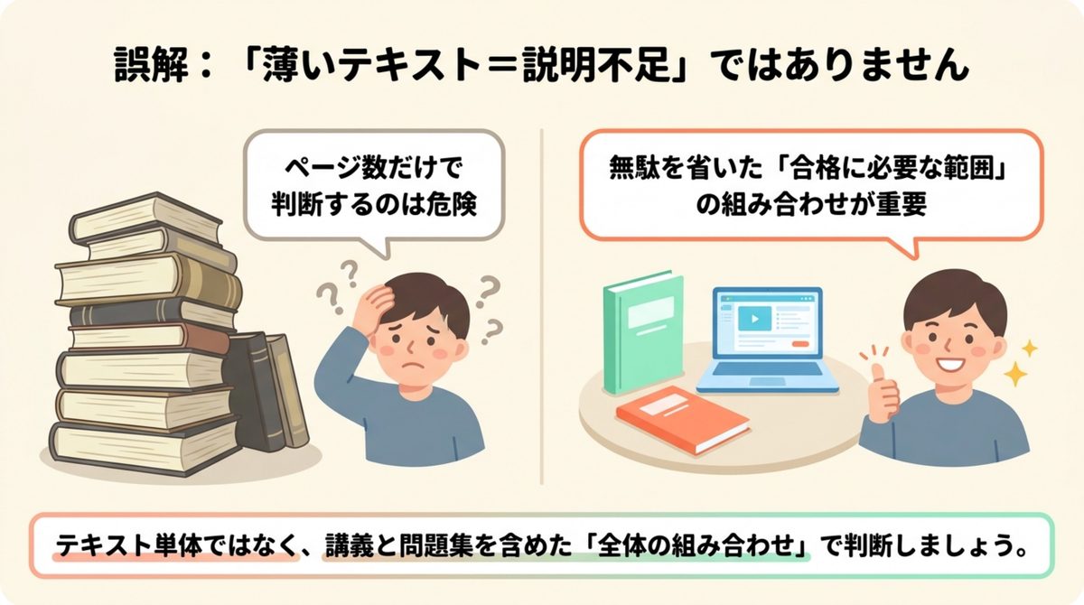 薄い公認会計士テキストが説明不足とは限らない理由の図解