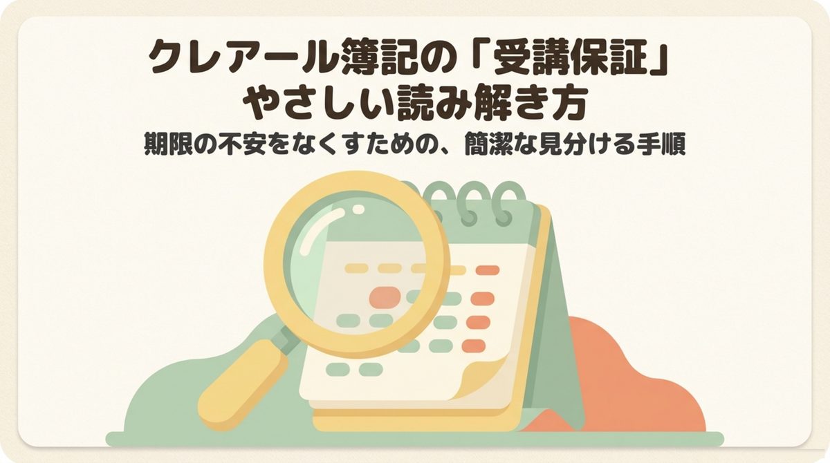 クレアール簿記の受講保証確認ガイド クレアール簿記の受講保証を年数だけでなく起算日から確認する方法を示す図