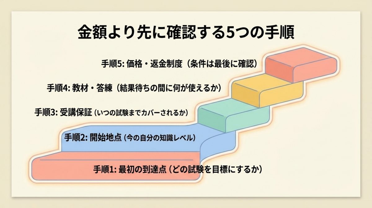 公認会計士セーフティコースを比べる五つの確認手順の図解