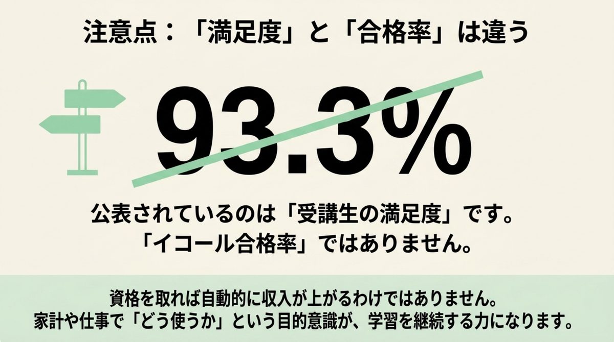 クレアールFPの受講生総合満足度93.3パーセントは合格率ではないと示す図