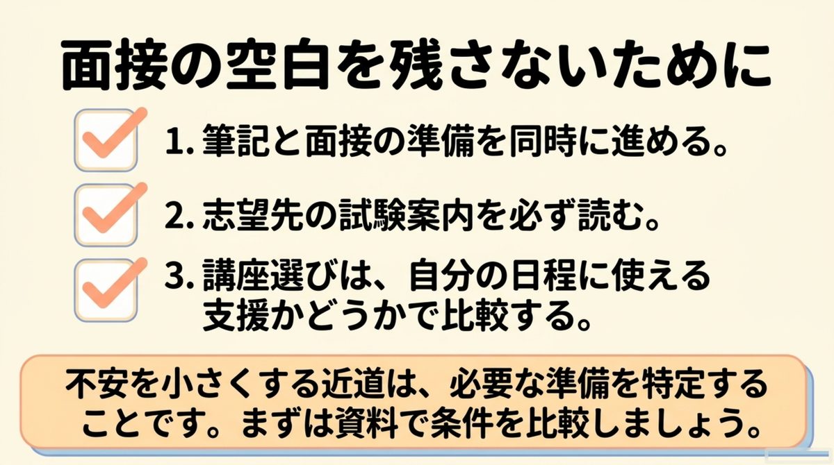 面接の空白を残さない確認事項 面接の空白を残さないために筆記と面接を同時に進める確認事項