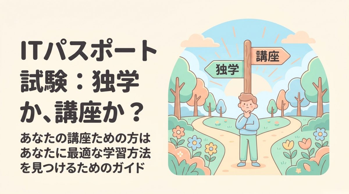 ITパスポートは独学か講座か クレアールITパスポート講座と独学のどちらを選ぶかを、学習が止まる場面から判断する図解