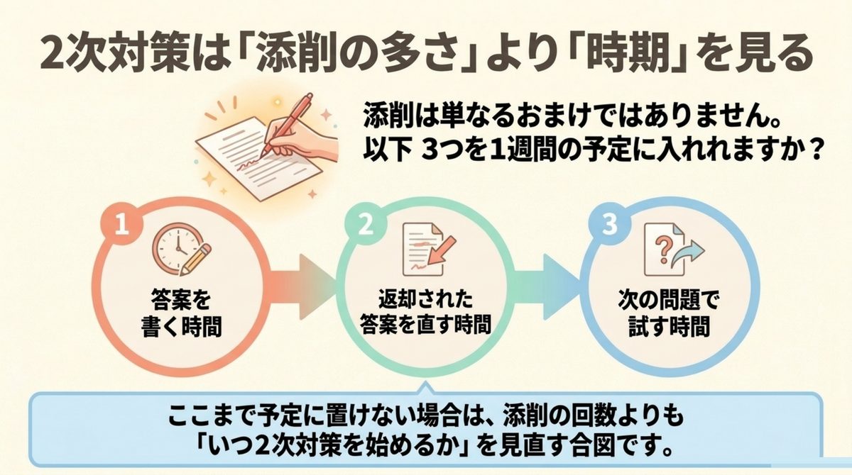 中小企業診断士二次対策における添削のタイミングと使い方を示す図解