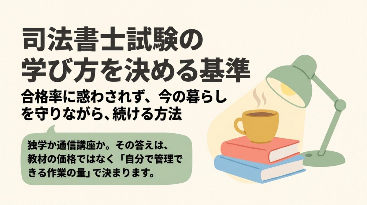 司法書士試験の学び方を決める基準 司法書士試験の学び方を独学か通信講座か決める判断基準の図