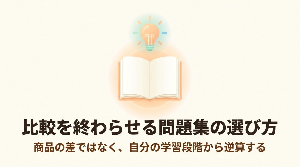 社労士の問題集は商品の差ではなく自分の学習段階から逆算して選ぶという考え方を示した図解