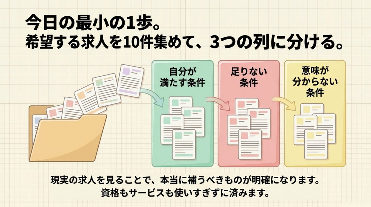 求人10件を満たす条件と足りない条件に仕分ける図
