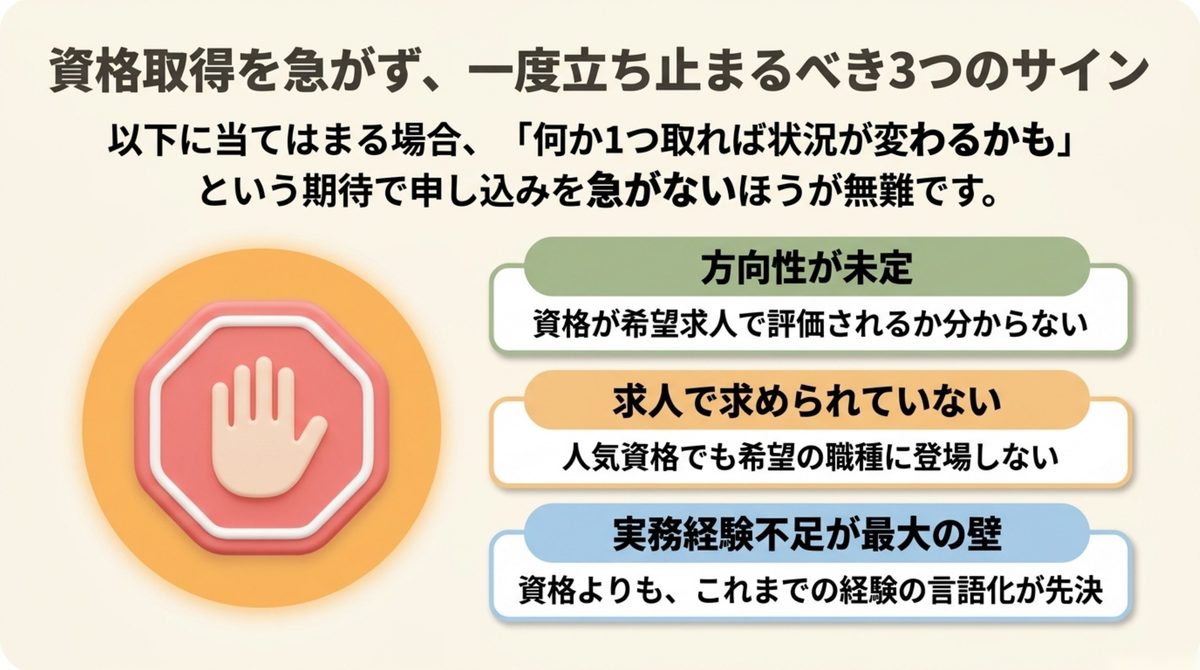 40代の転職資格|一度立ち止まるべき3つのサイン 方向性が未定と求人で求められていないと実務経験不足の3つのサイン