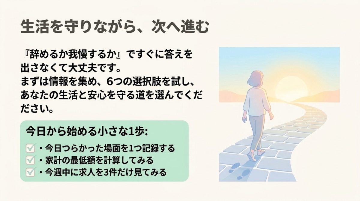 今日つらかった場面の記録と家計の最低額と求人3件から始める小さな1歩