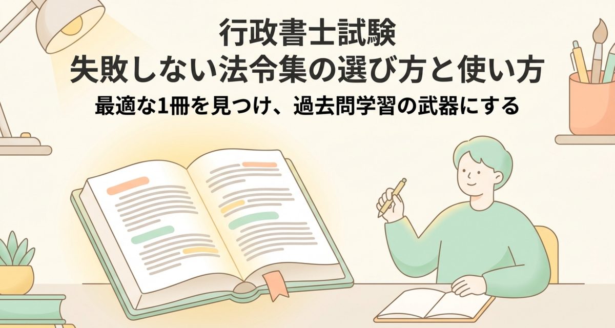 行政書士の六法は3タイプから選ぶ|行政書士の六法おすすめ3選【2026年】 行政書士試験で失敗しない法令集の選び方と使い方を示す図解