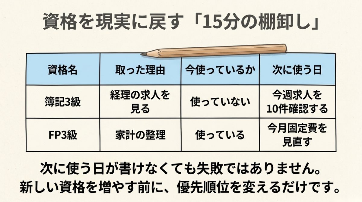 持っている資格を15分で棚卸しする表
